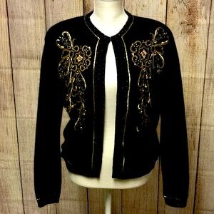 LG WOMENS VINTAGE White Wheeler & Martha Lambswool Angora Beaded Sweater LG